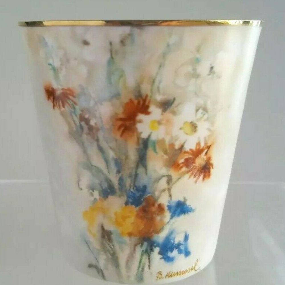 2004 Berta Hummel Gallery Signed Wild Flowers 3" Porcelain Cup Gold Rim Goebel